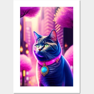 British Shorthair in Japan's pink lights Posters and Art
